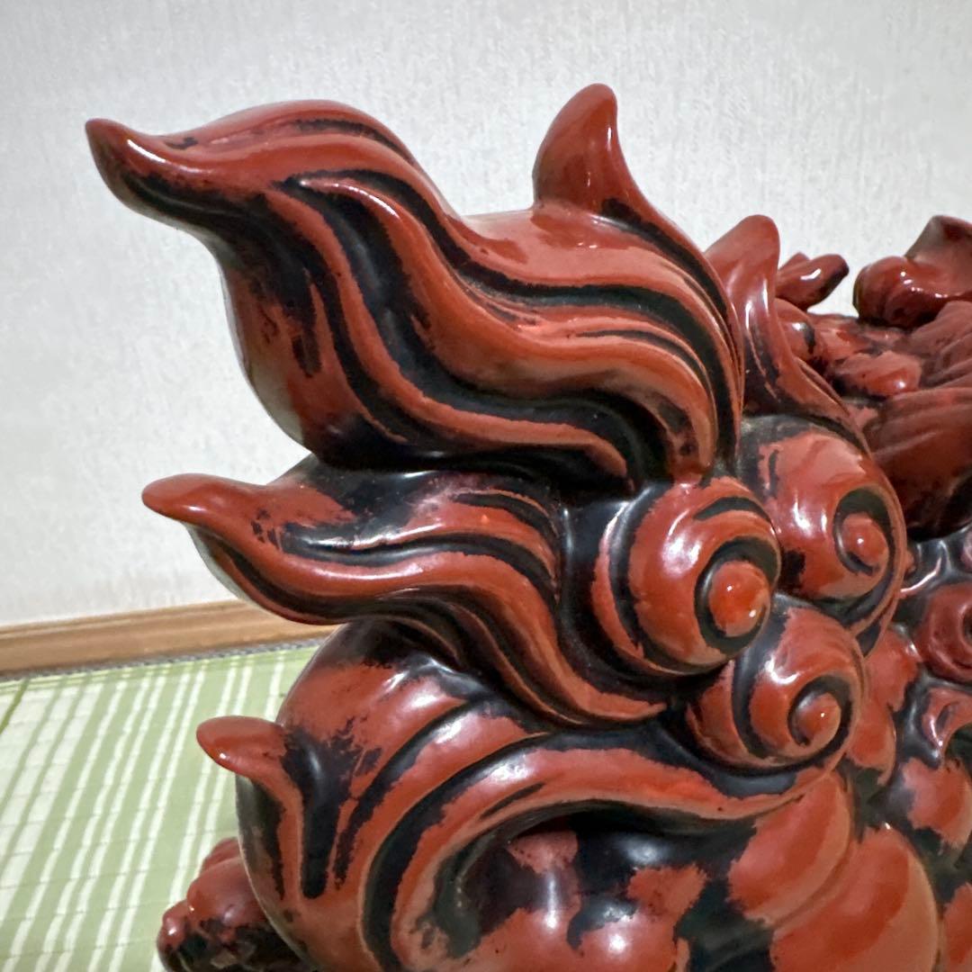 九谷焼 八幡窯 須栄義 獅子 金 赤 縁起物 魔除け 置物｜♢絶品