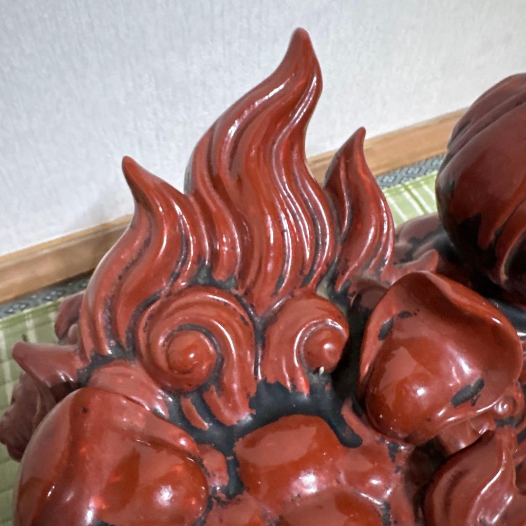 九谷焼 八幡窯 須栄義 獅子 金 赤 縁起物 魔除け 置物｜♢絶品