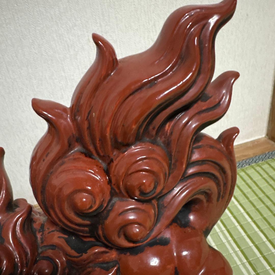 九谷焼 八幡窯 須栄義 獅子 金 赤 縁起物 魔除け 置物