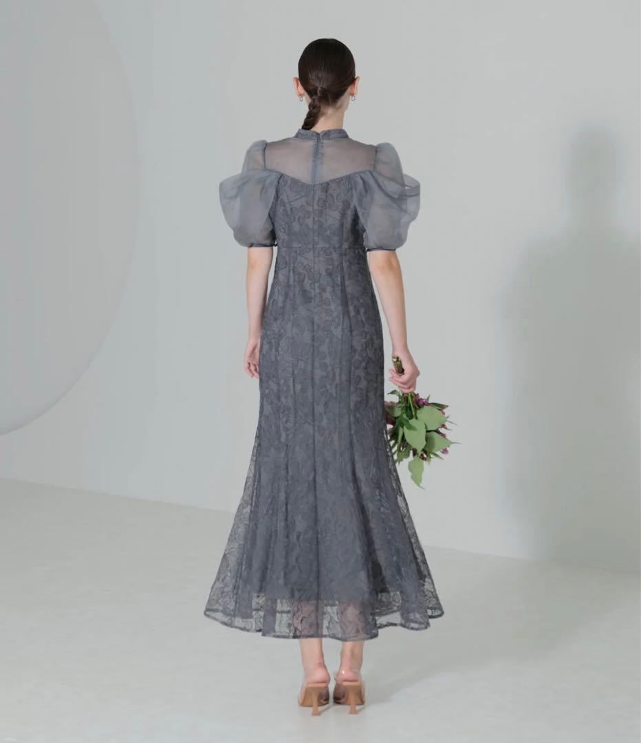 LEJA オーガンジー ドレープ パフスリーブ マーメイド ワンピースドレス