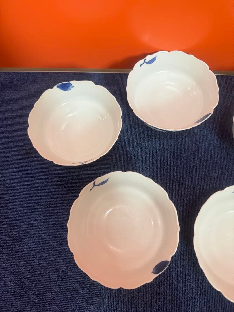 1709 深川製磁　染付柿文　中鉢　5客　15cm