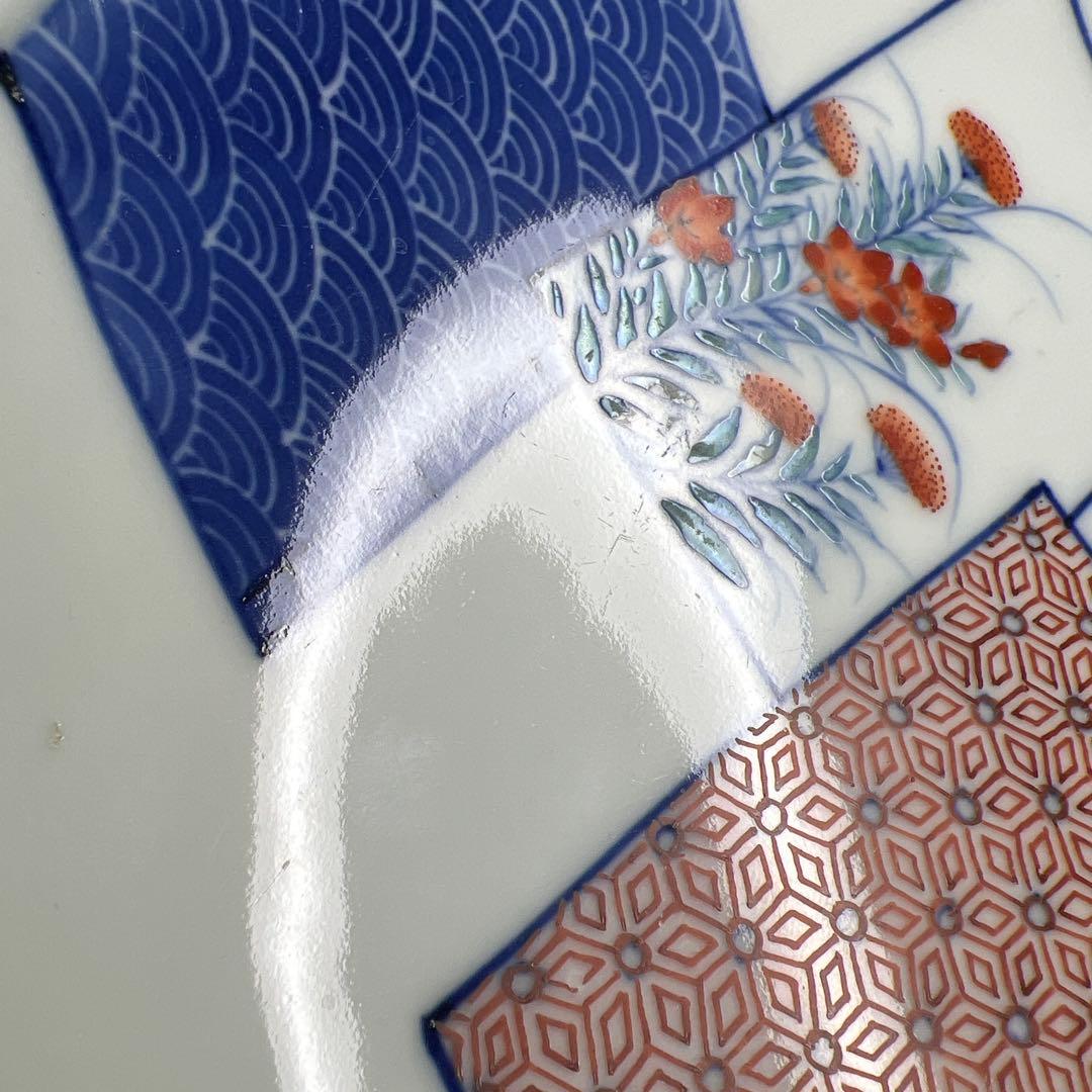 時代 色鍋島 八寸皿 塗木箱付 直径21㎝ 東Y8-0109☆