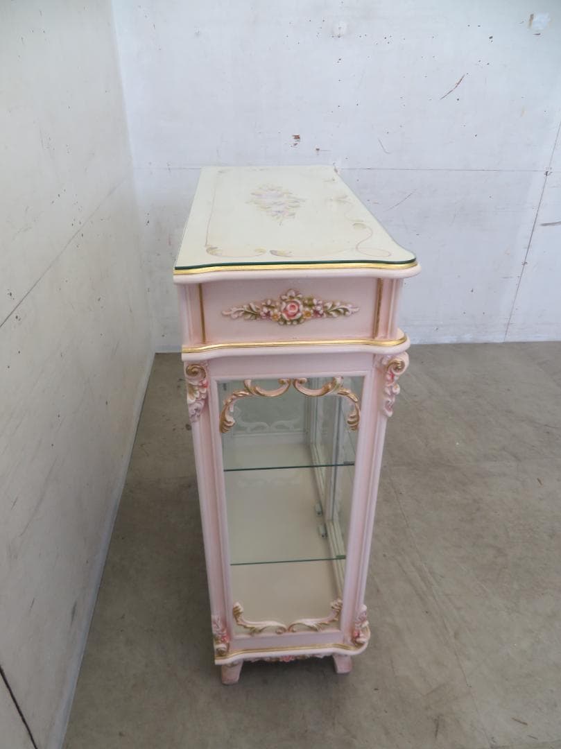 美品□ロココ□姫家具□花柄□ガラスキャビネット□ディスプレイケース