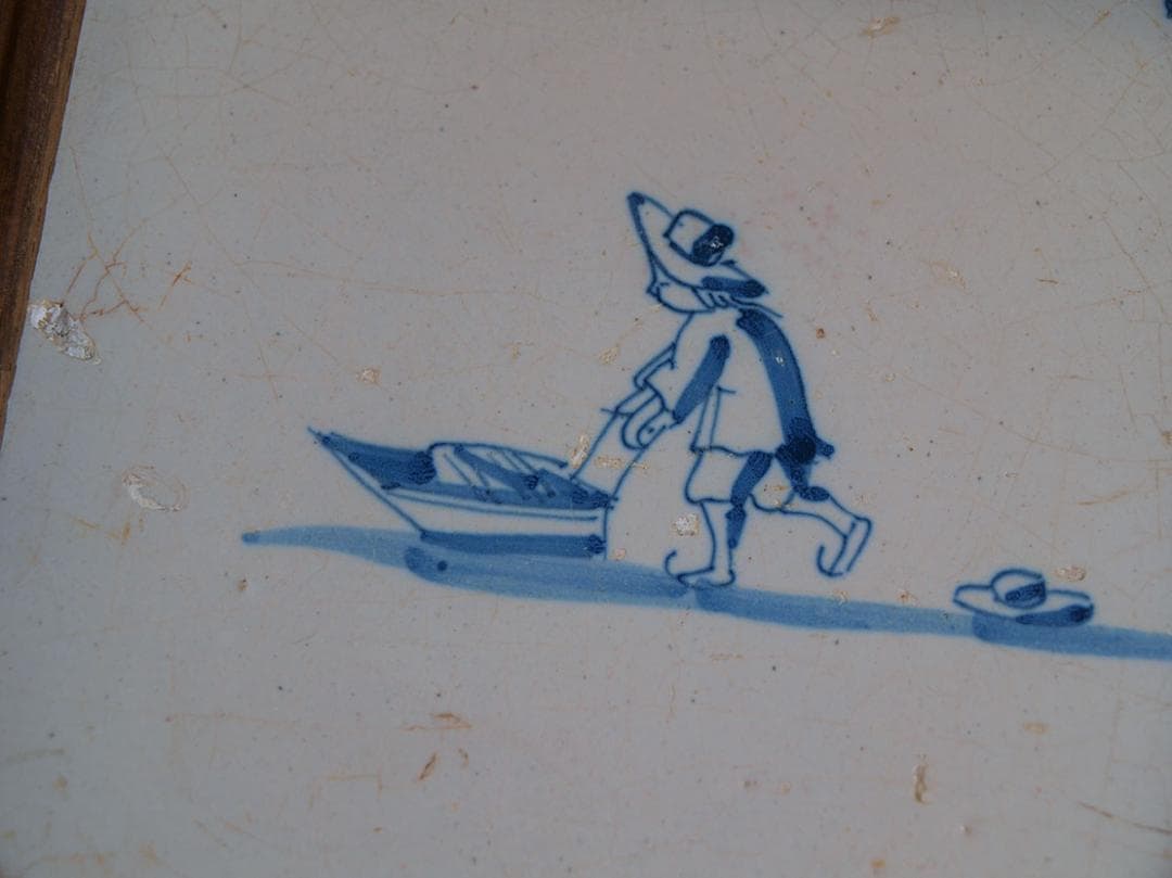 デルフトタイル そり遊び 何かを運ぶ人 帽子落ちてますよ 木製フレーム/