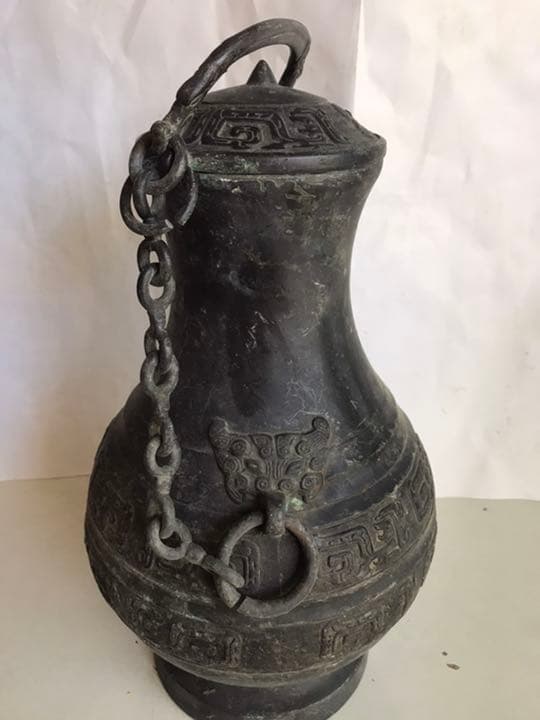 古董，藏友旧藏寄売，青銅製，「商獸面紋提梁器」祭祀