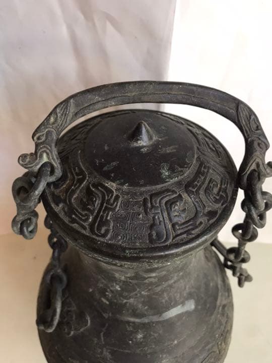 古董，藏友旧藏寄売，青銅製，「商獸面紋提梁器」祭祀