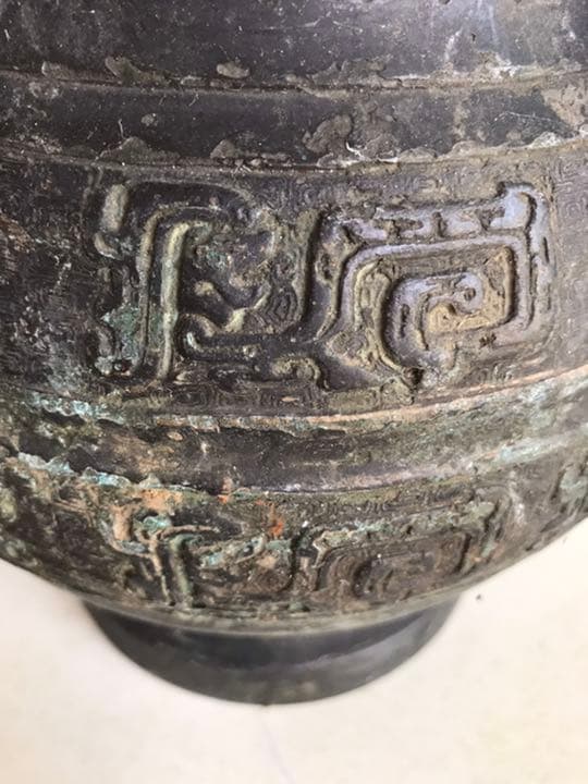 古董，藏友旧藏寄売，青銅製，「商獸面紋提梁器」祭祀