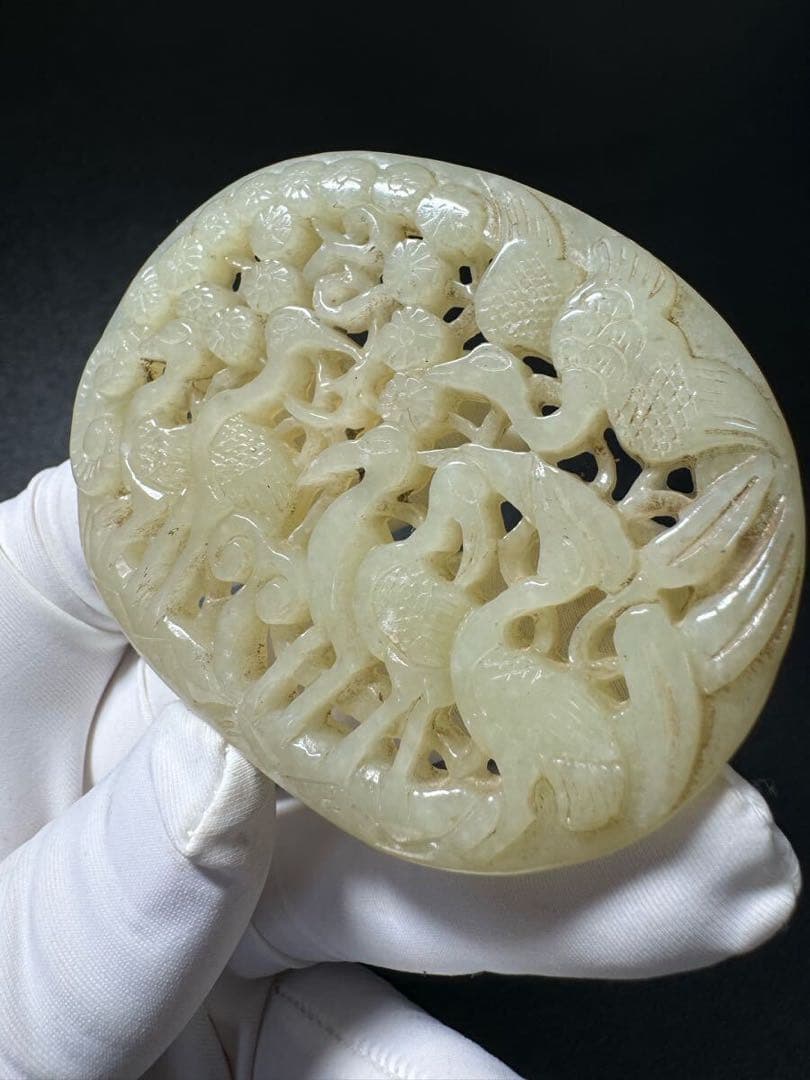 仙鶴の舞 清時代 和田玉 中国伝来 飾り物 細密雕刻 極細工 掛件 賞