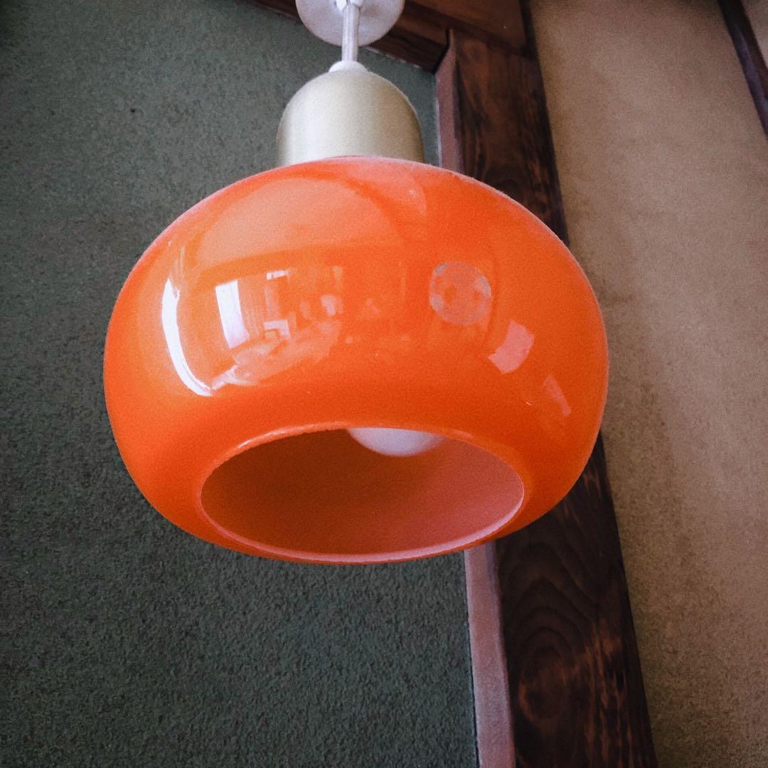 vintage】昭和レトロ 照明 ランプシェード オレンジ ガラス【最終値下】