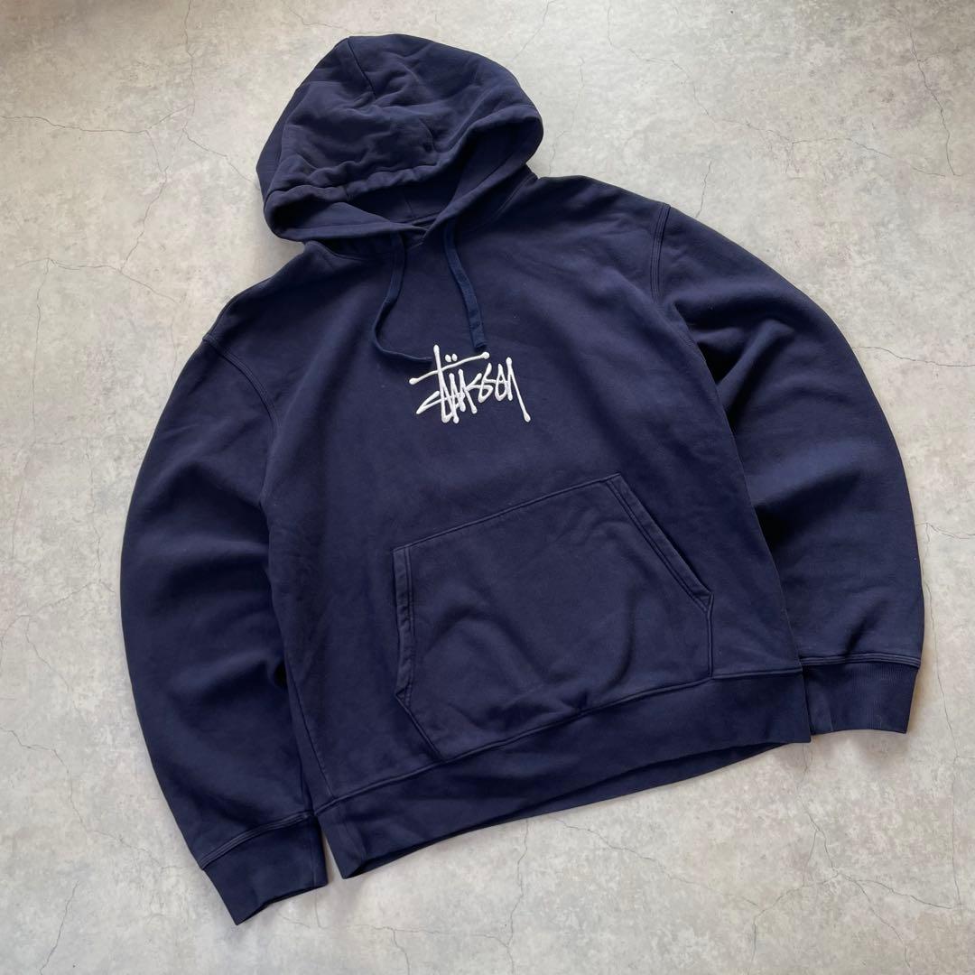 STUSSY ステューシー パーカー デカロゴ ネイビー