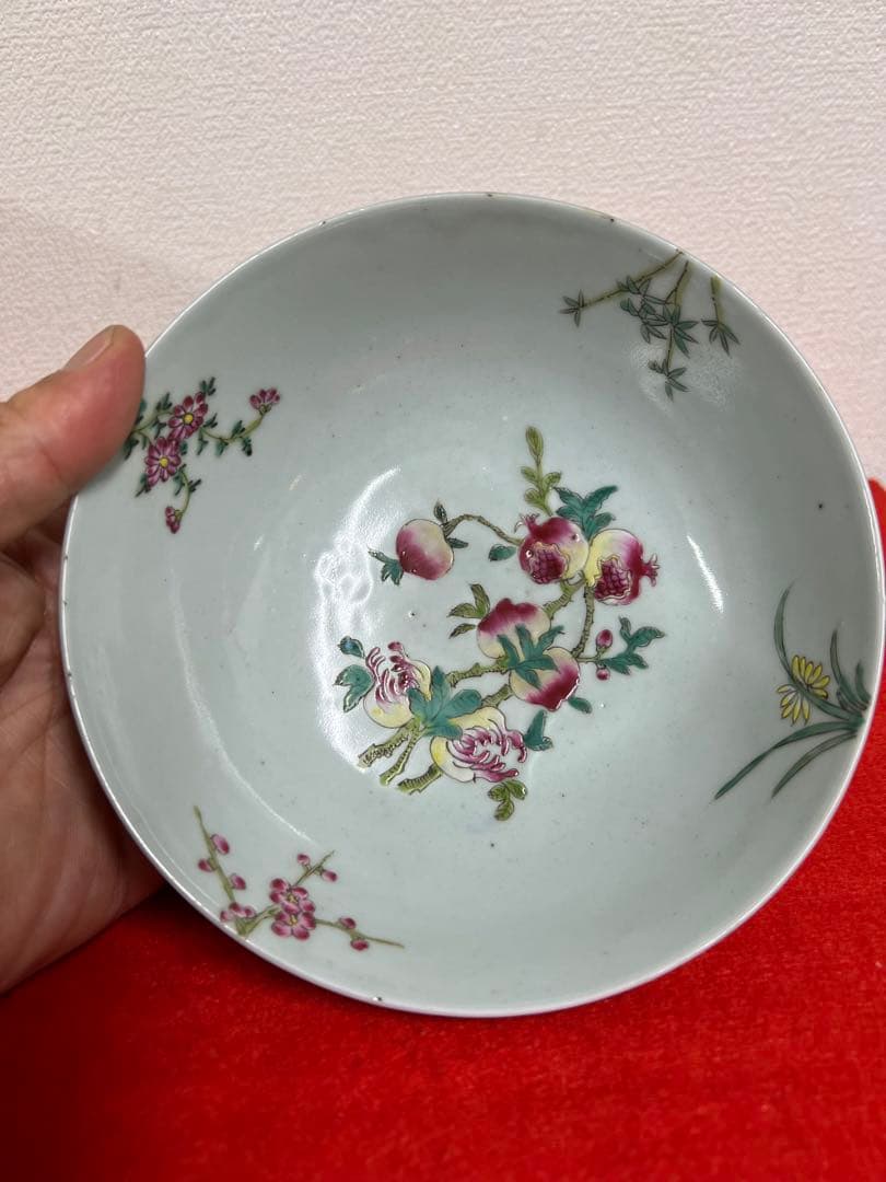 【倉庫整理品】中国古美術　清時代五彩花卉文茶碗【大清光緒年製】在銘/BL:0-7