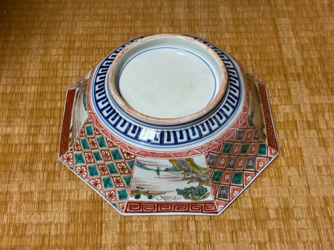 古伊万里 色絵 金彩 風景紋 八角鉢 盛鉢 時代物