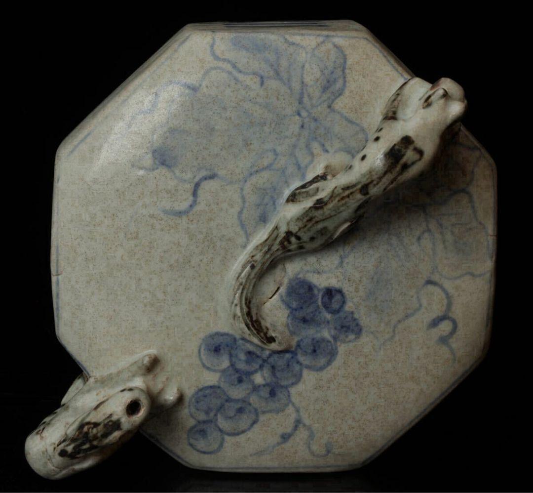 葡萄 八角形 李朝染付 水滴 陶器 葡萄図 陶器 古染付 骨董品 時代