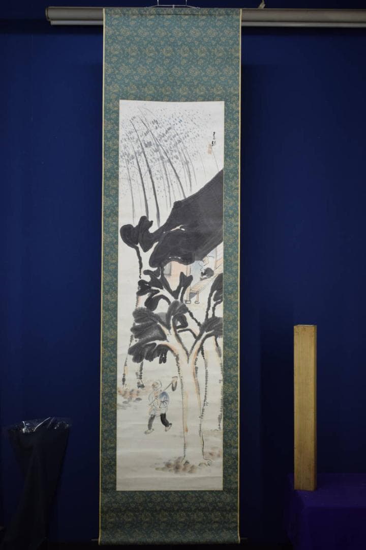 真作/漫画家/挿絵画家/俳人/細木原青起/人物図/布袋屋掛軸