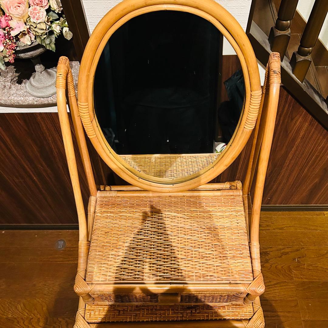 良品】ラタン ドレッサー スツールセット 鏡台 昭和レトロ-ブティック 大阪