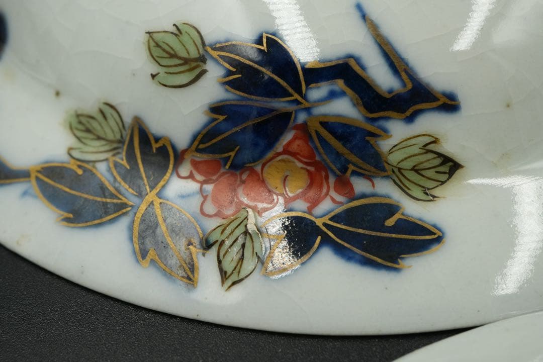 古伊万里　里帰り　元禄享保染錦皿　五客　磁貫アリ