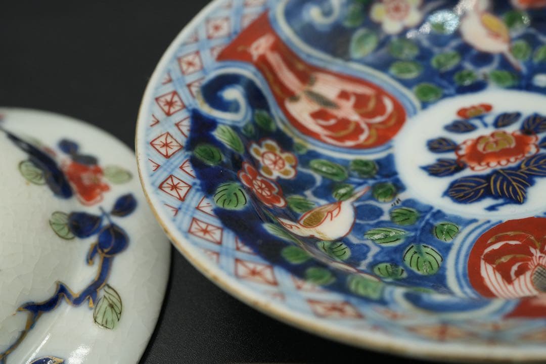 古伊万里　里帰り　元禄享保染錦皿　五客　磁貫アリ