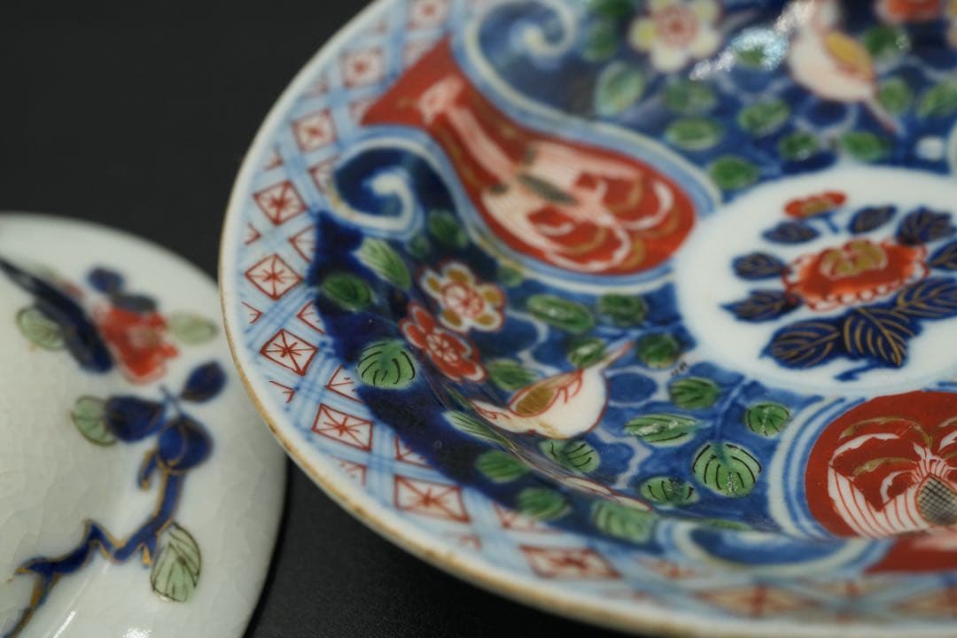 古伊万里　里帰り　元禄享保染錦皿　五客　磁貫アリ
