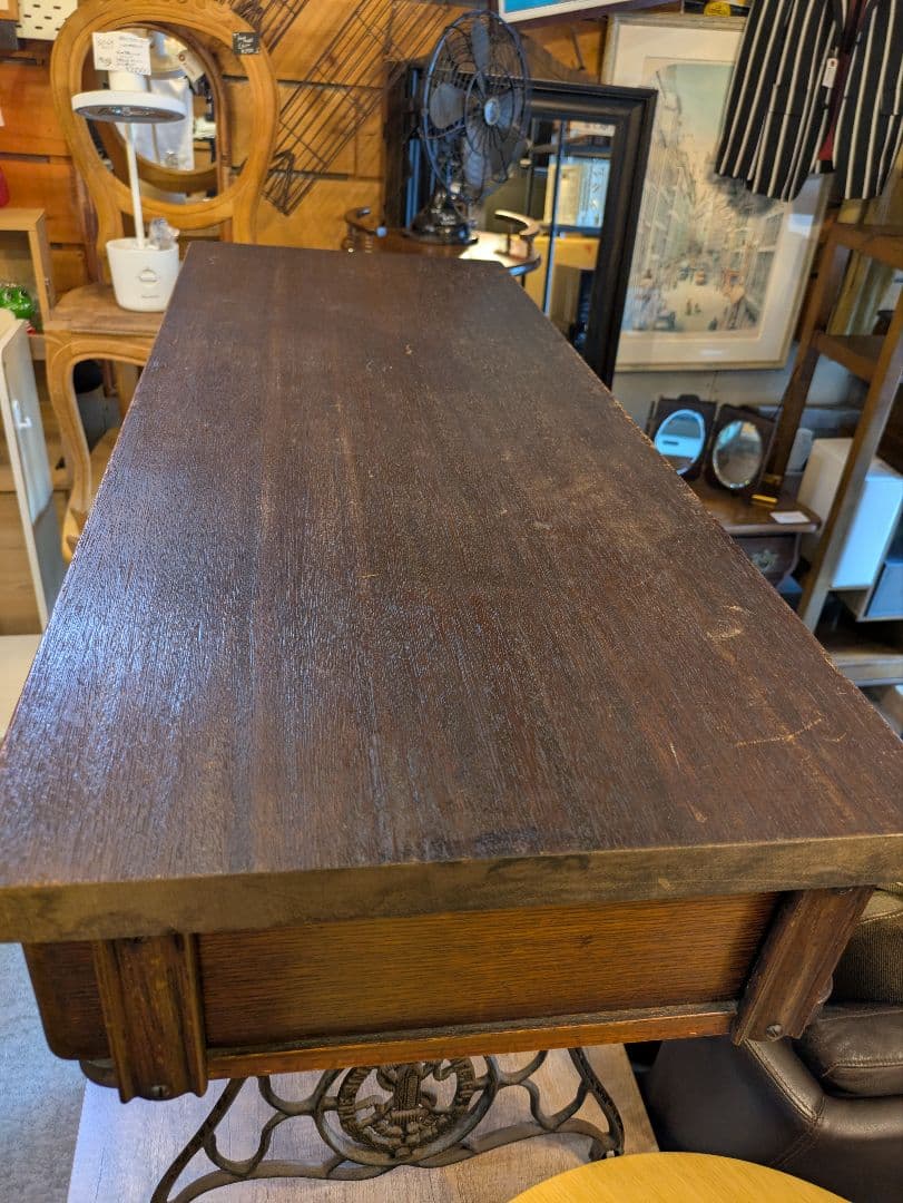 【送料込】シンガー ミシン台 アンティーク アイアン 古材PCデスクカスタム