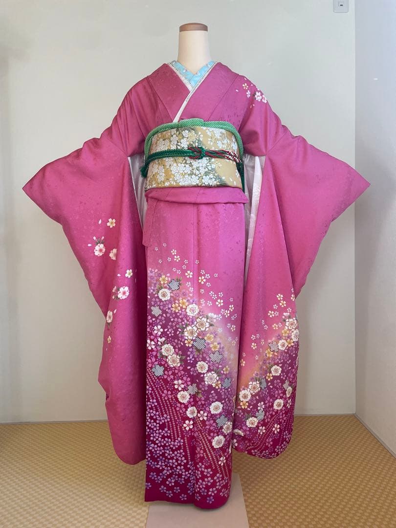 正絹 桜の花柄ピンク振袖 レディース