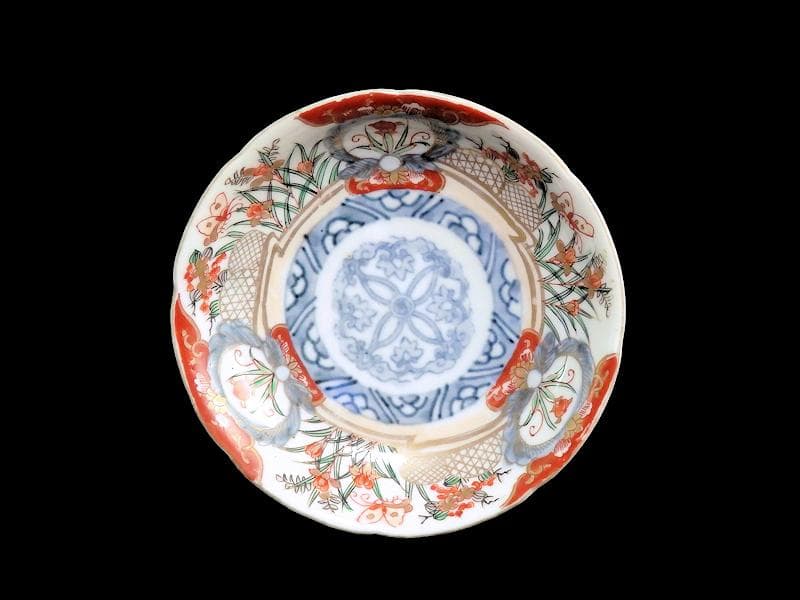 古伊万里　色絵　蝶に菖蒲の図　４寸皿　４枚　C232AS-WWs