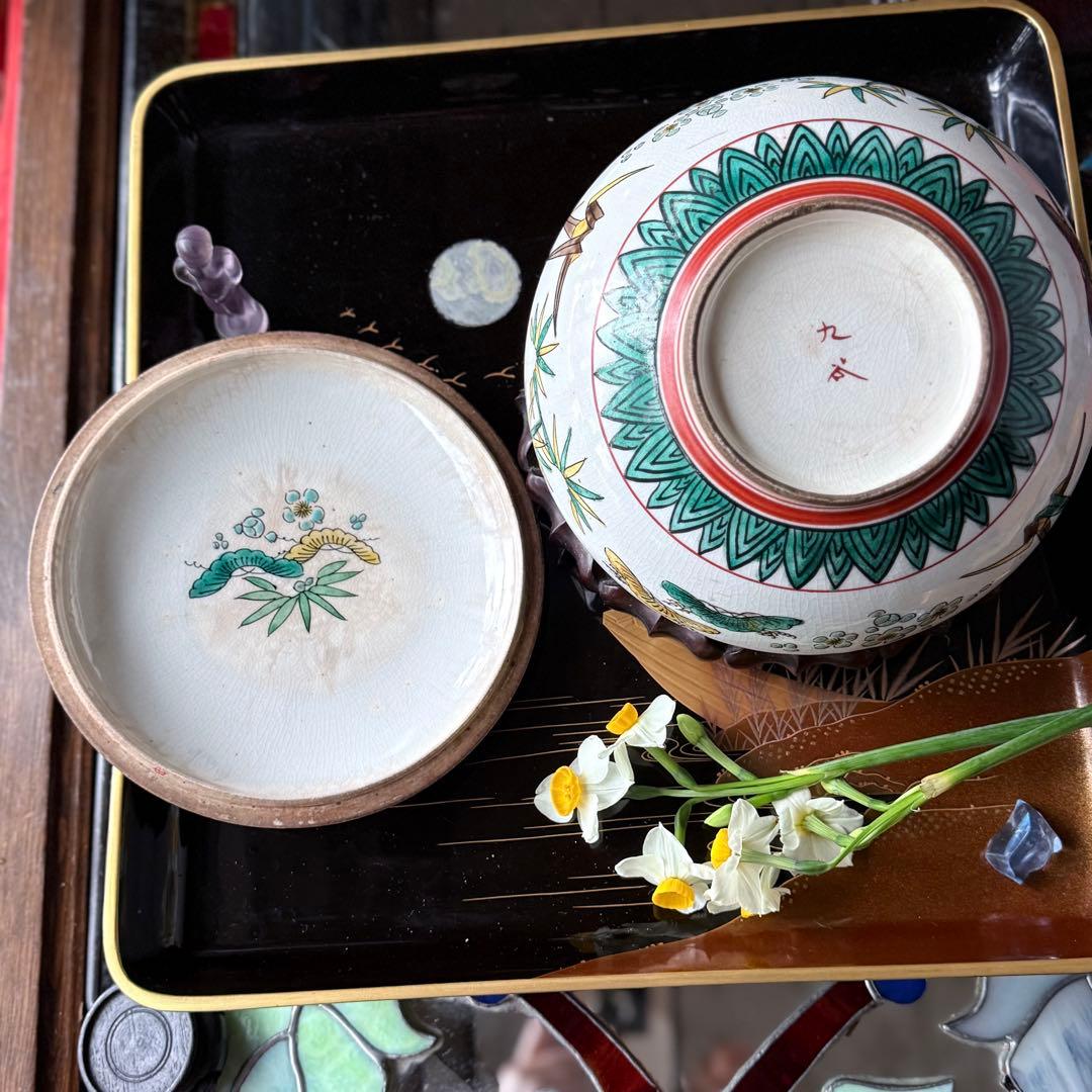 T様へ感謝お嫁入り‼️九谷焼KUTANI あじさい❌鶴❌松 蓋もの食籠作り