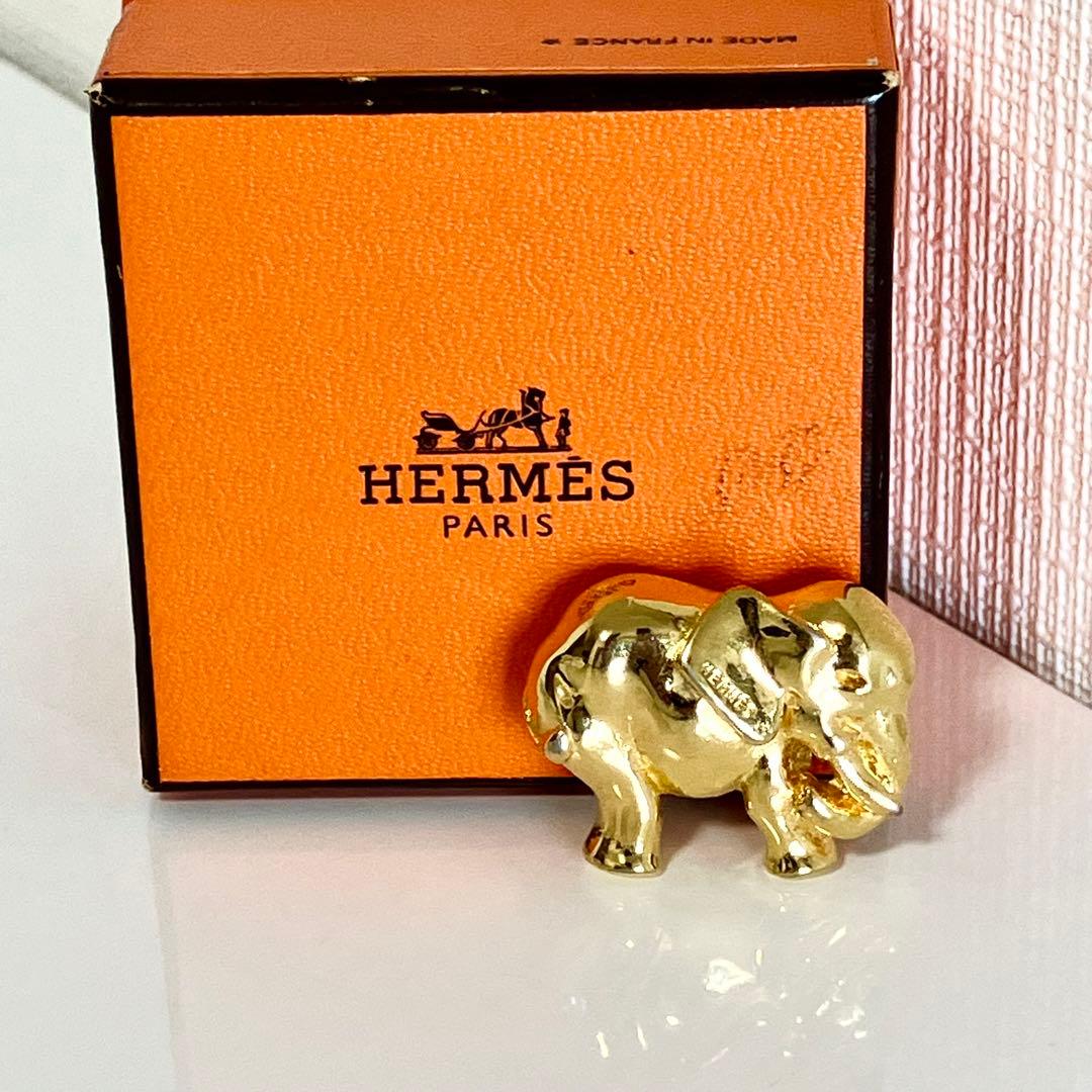 HERMES エレファント 象 ブローチ ゴールドカラー 箱付 HERMES