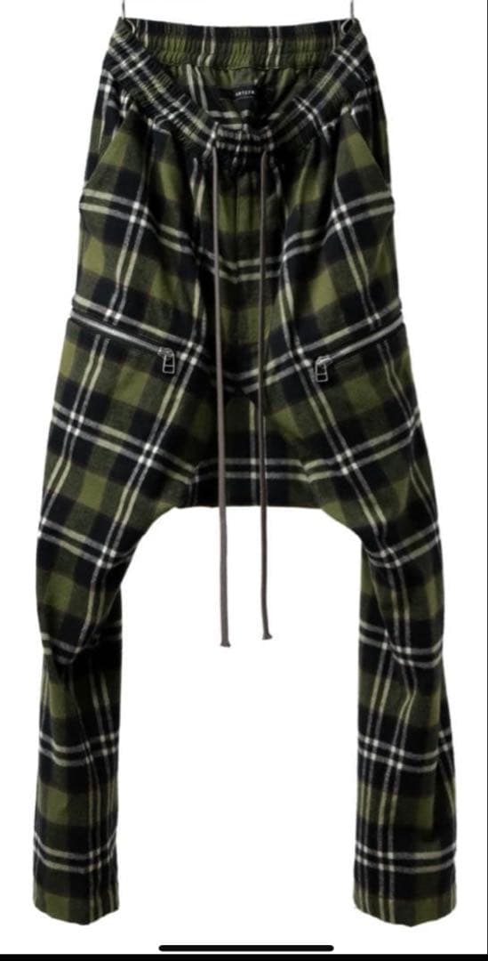 a.f artefact サルエルパンツ チェック グリーン ネル