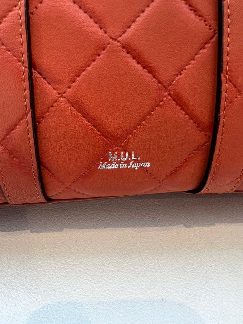 MUL 本革　限定カラーオレンジ　キルティング ハンドバッグ