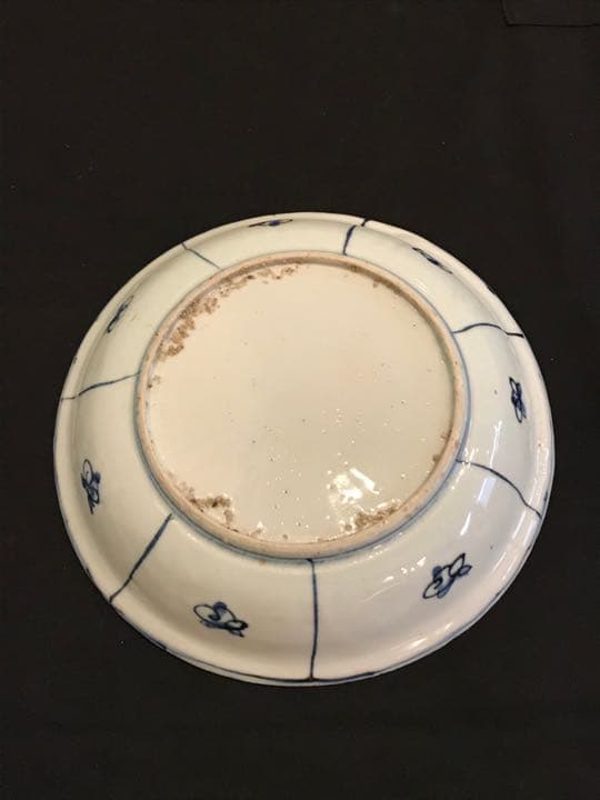 古染付、明末清初期染付芙蓉手　牡丹に岩上鳥の図　中皿　お家で頑張る価格に変更