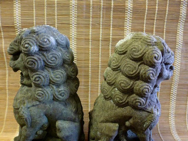 時代 アンティーク 狛犬 一対 石彫 彫刻 縁起物 魔除け 骨董