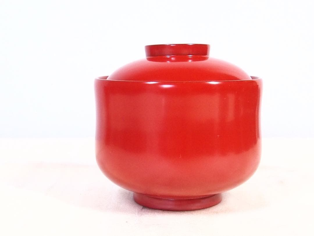 【美品】輪島塗 西久保田漆器店 桔梗蒔絵 小吸物椀 5客 瓢型/朱塗 漆器/食器