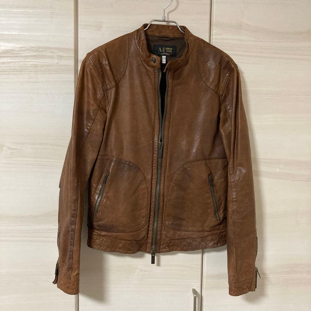 再々値下げ】ARMANI JEANS 本革シングルライダースジャケット 48