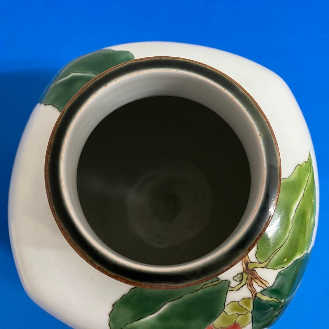 廣瀬義之作 色絵椿乃図 花瓶