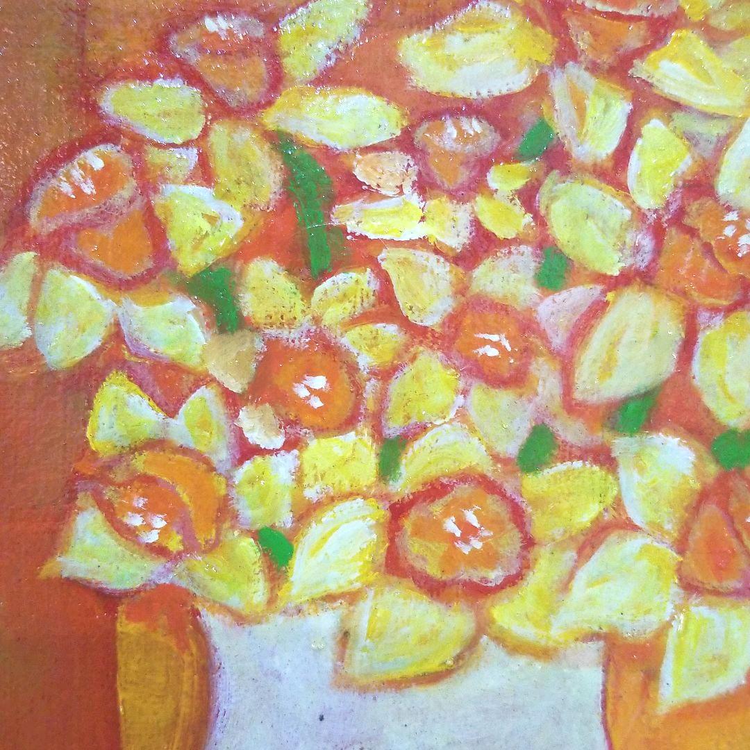 油絵 ラッパ水仙を差した花瓶