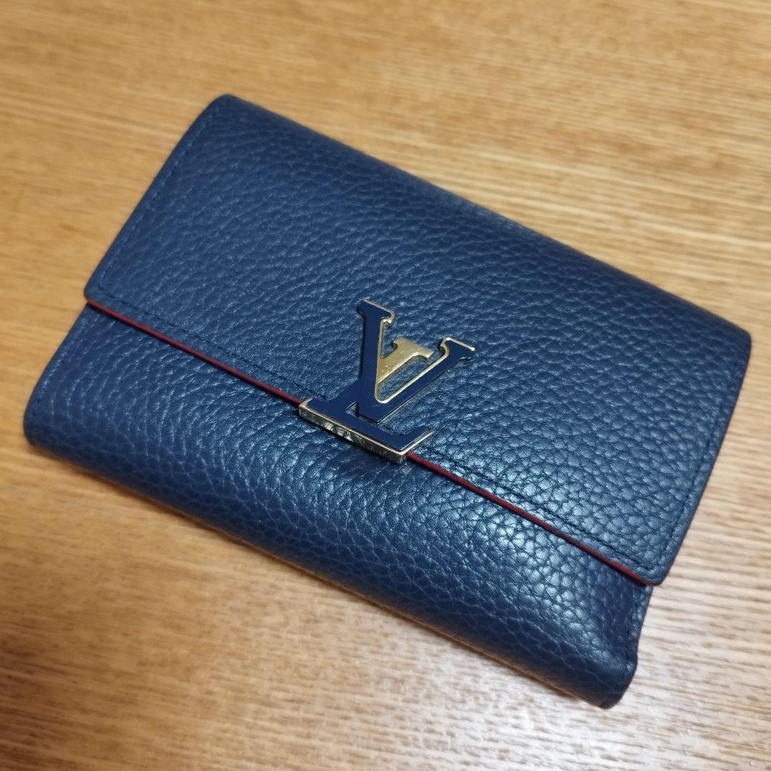 Louis Vuitton ルイヴィトン ネイビー 三つ折り財布 - メルカリ