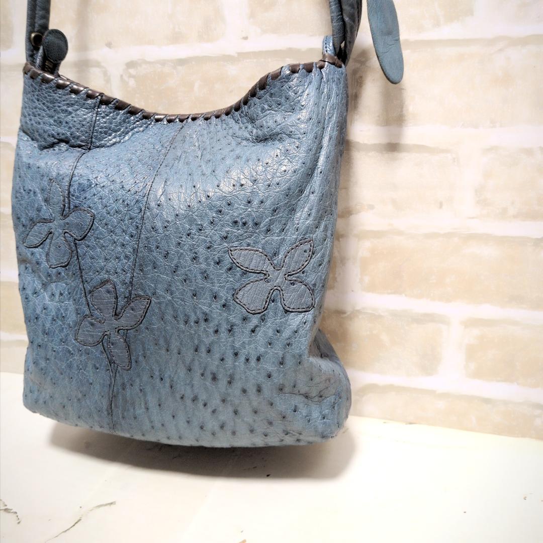 ★IBIZA【イビサ】オーストリッチ ショルダーバッグ ターコイズ 美品