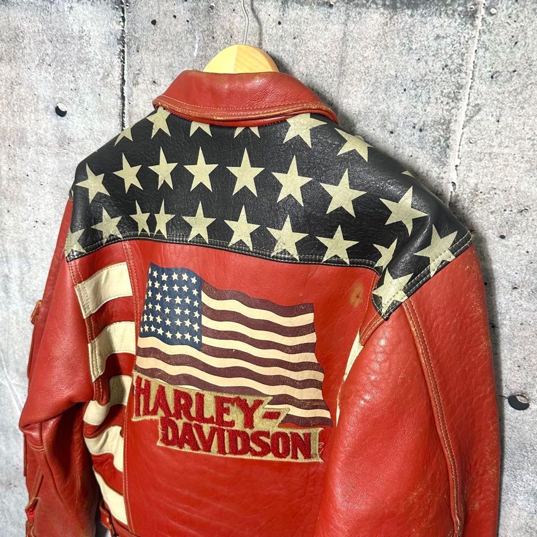 90s 00s HARLEY DAVIDSON ライダース 革ジャン 星条旗 ⭐️90s