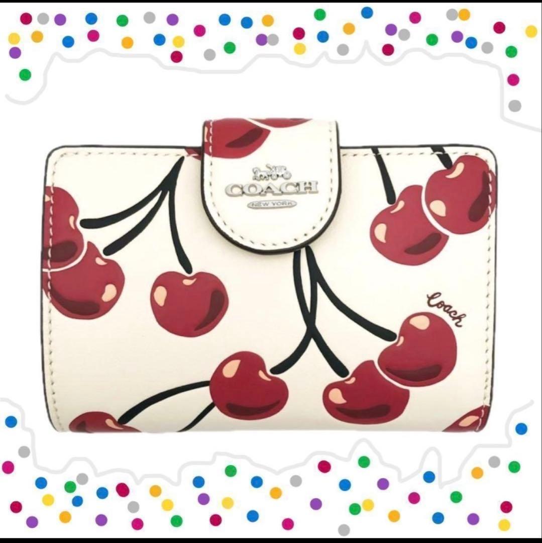 個数限定赤札 coachコーチストロベリープリントミディアム二つ折り財布