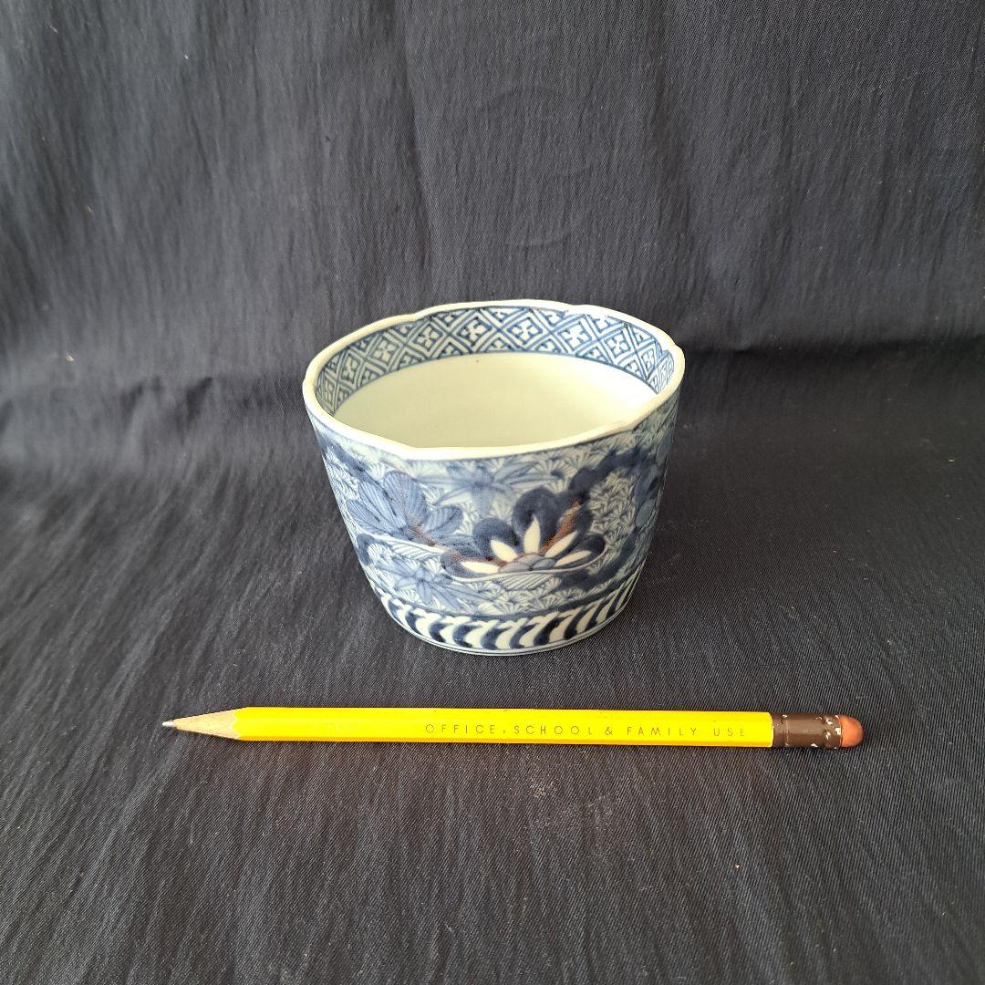 新春に 松竹梅のそば猪口！①」 古伊万里染付猪口(直径10cm) 骨董