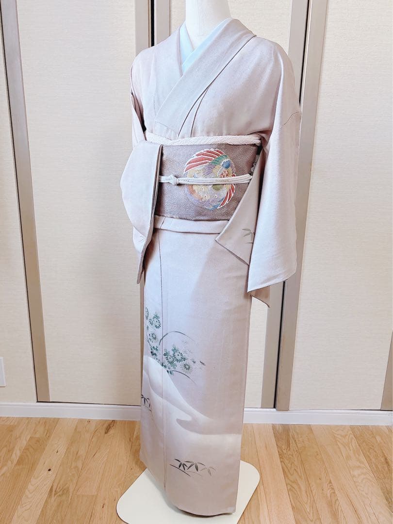 正絹 付け下げ フルセット 裄65 卒業式 入学式 お宮参 袋帯 S グレー