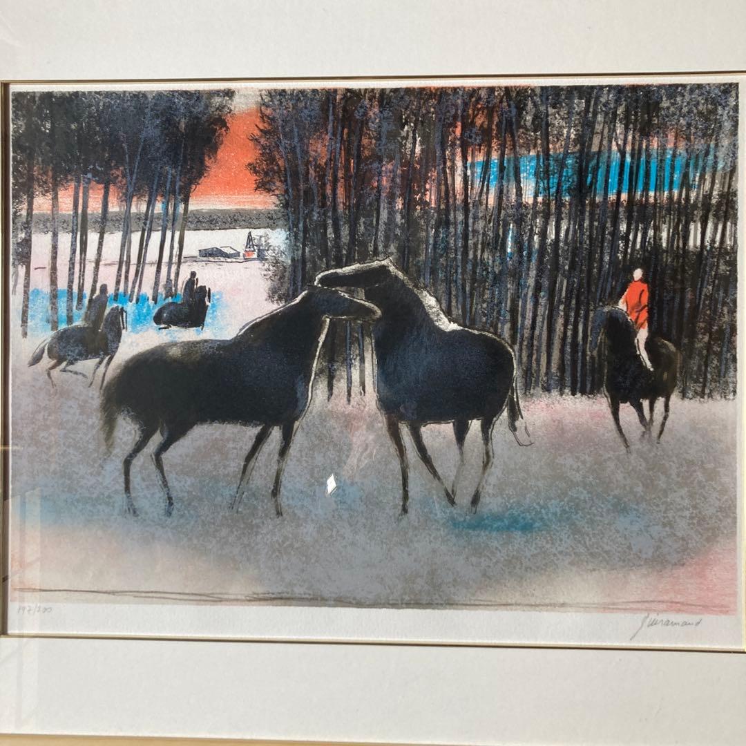 ポールギアマン「夕焼けの乗馬」リト197/200 額69×83 絵40×56cm