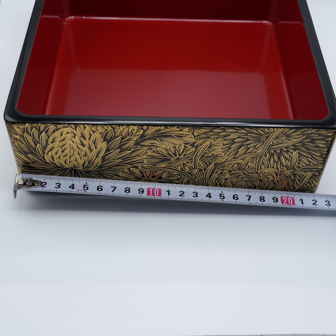 輪島塗風 総沈金菊彫 木製漆塗 大型重箱 内朱 アンティーク 重箱 おせち用