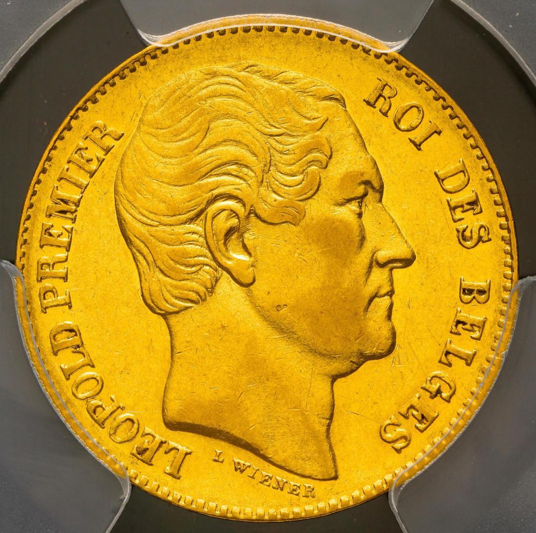 ベルギー レオポルド1世 1865年 20フラン 金貨 PCGS AU-50