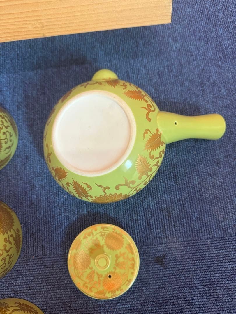1800 希少 其泉 萌黄金欄手 茶器セット 急須1客 湯呑5客 金彩 シリーズ