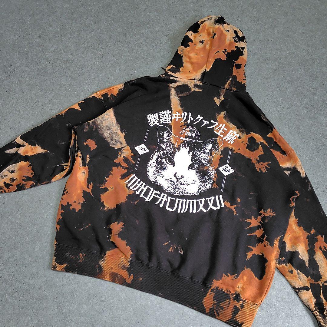 【美品】DDTプロレス MAOFAC パーカー タイダイ染め 黒 オレンジ M