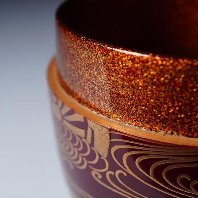 三代 清石（川谷内正廣）波車蒔絵棗 内梨地 共箱 輪島塗 薄茶器 茶道具