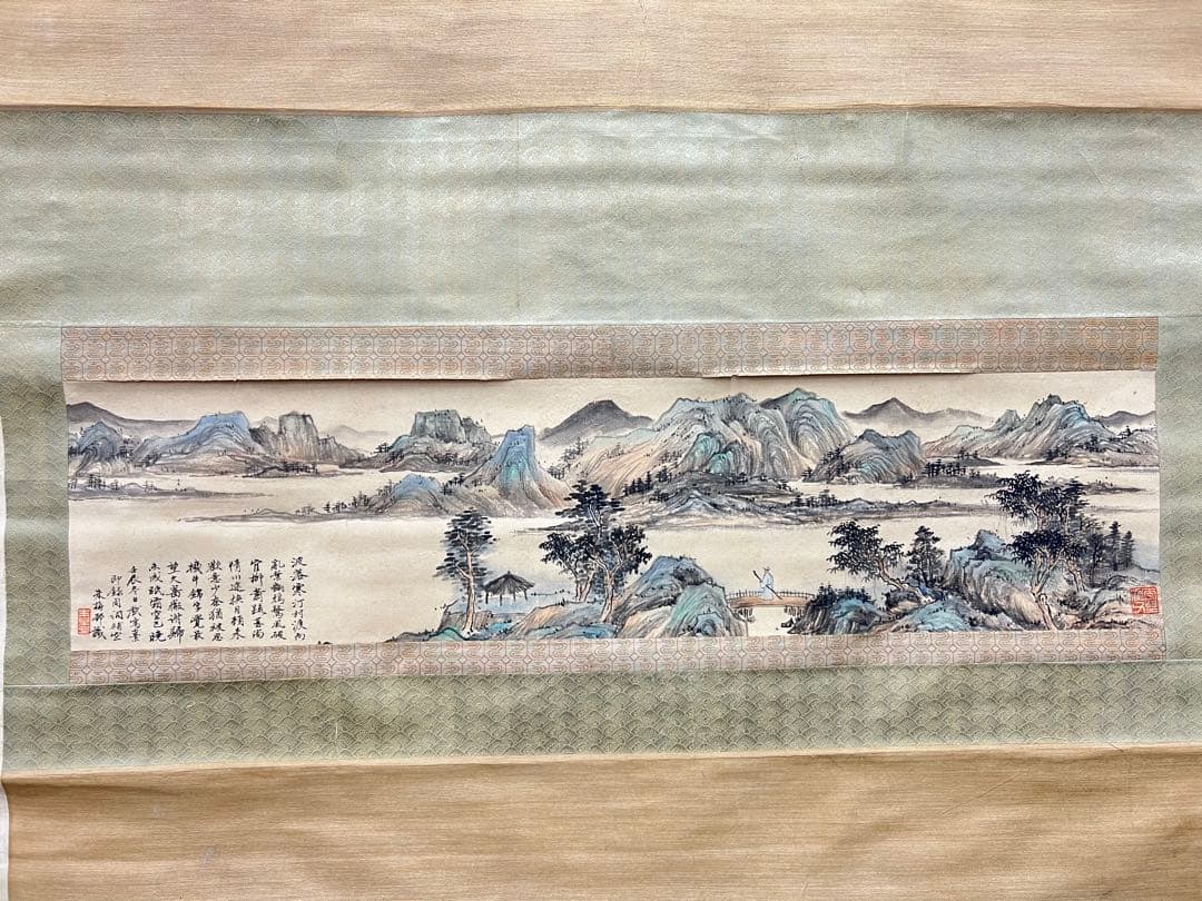 極上/古美術 紙本山水 【朱梅邨識】在銘 書 肉筆保証