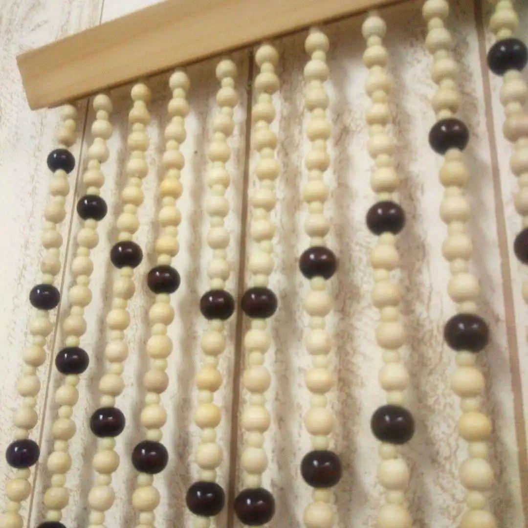 木珠のれん 昭和レトロ 木製 85cm x120cm ベージュ ナチュラルウッド