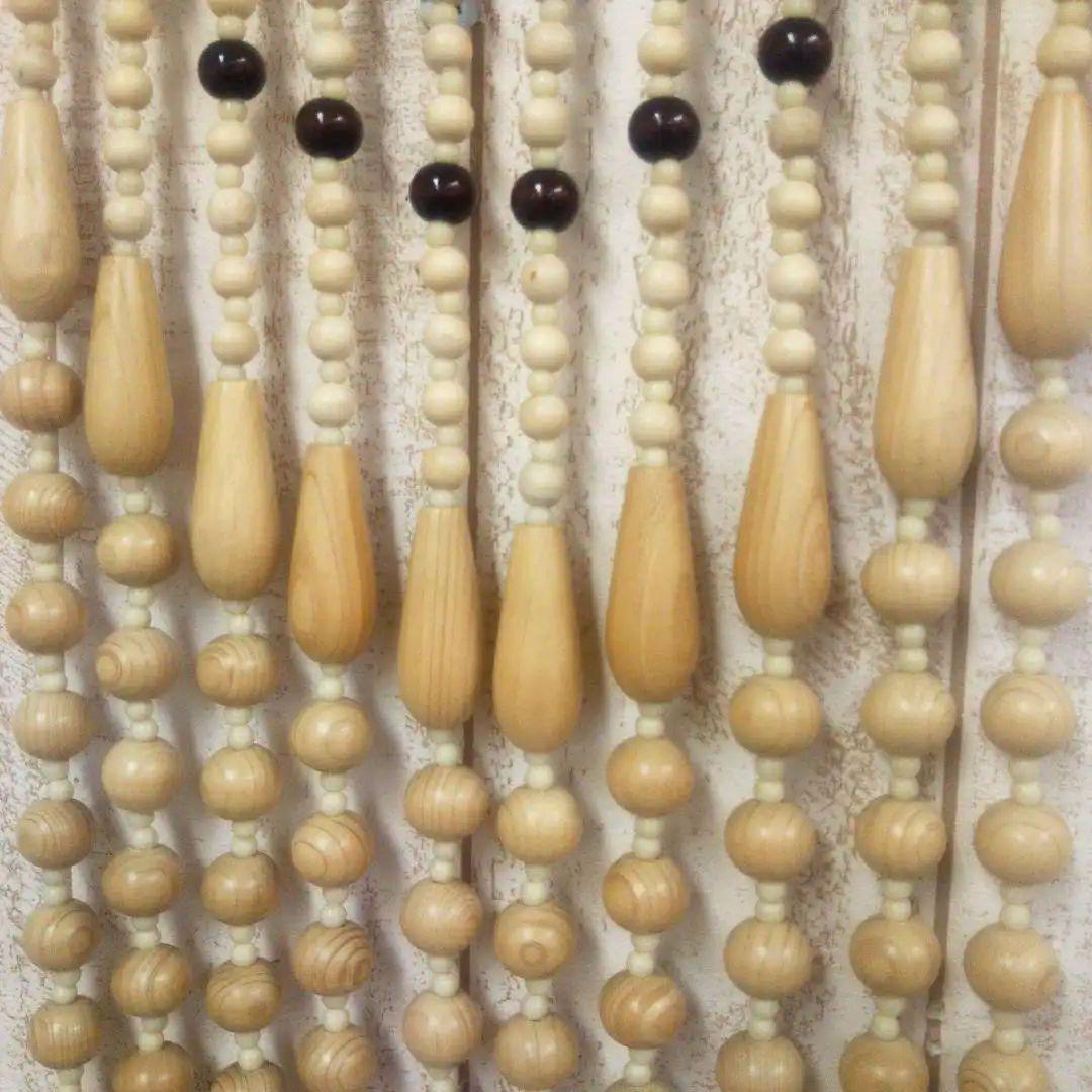 木珠のれん 昭和レトロ 木製 85cm x120cm ベージュ ナチュラルウッド